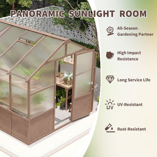 8x10 FT Wooden Walk-In Greenhouse Kit with 6mm Polycarbonate Panels, Adjustable Vent & Lockable Door