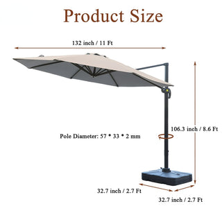 11ft Cantilever Patio Umbrella with Base – Outdoor Offset Market Umbrella with Crank Lift (Beige)