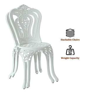 Mondawe 2-Piece Antique Bronze/White Cast Aluminum Stackable Outdoor Dining Chairs with Vintage European-Style Pattern for Patio & Garden