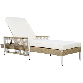 Outdoor PE Rattan Chaise Lounge, All-Weather Wicker Patio Lounge Chair with 6-Position Adjustable Backrest, Modern Sun Lounger for Poolside