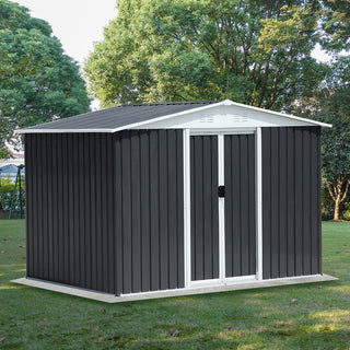 8x6 FT Dark Grey Aluminum Garden Shed with Apex Roof & Sliding Door, Outdoor Storage Shed for Backyard, Patio & Tools