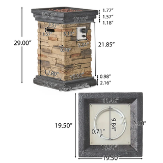19.50'' Outdoor Firepit with Column Shape, Stone Gray - 40 000 BTU (Tank Inside)