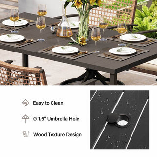 7-Piece Outdoor Patio Dining Set with 6 Swivel Cushioned Chairs & Iron Slat Table with Umbrella Hole for Backyard & Garden
