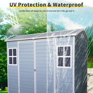 Outdoor Storage Shed with Two-Window and Double-Door, Plastic Shed with Floor for Gargen,Patio,Yard,Lawn,Black/Grey