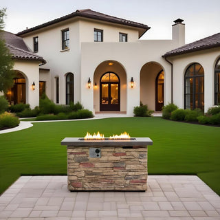 42" Propane Gas Fire Pit Table, 50000 BTU Rectangular Concrete Fire Pit for Outside Patio Deck Garden Backyard