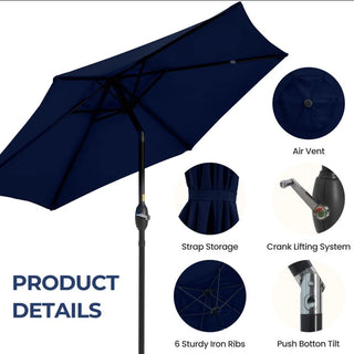 7.5 Ft Black Market Umbrella with Crank Lift & Tilt. UV-Resistant Canopy for Pool, Backyard & Patio Without base