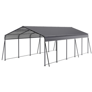 Heavy-Duty Metal Garage Canopy with Galvanized Steel Roof & Frame, Outdoor Carport Storage Shed for Cars, Boats & Trucks – Gray