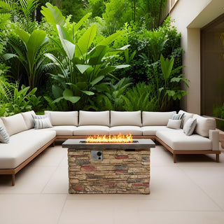 42" Propane Gas Fire Pit Table, 50000 BTU Rectangular Concrete Fire Pit for Outside Patio Deck Garden Backyard
