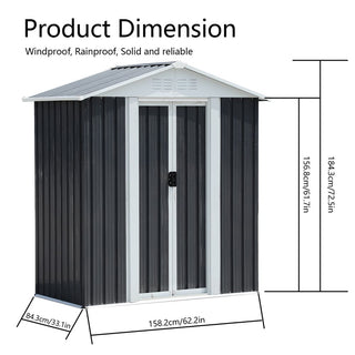 5x3 FT Grey Metal Garden Shed with Sliding Door & Apex Roof, Outdoor Storage Shed for Tools