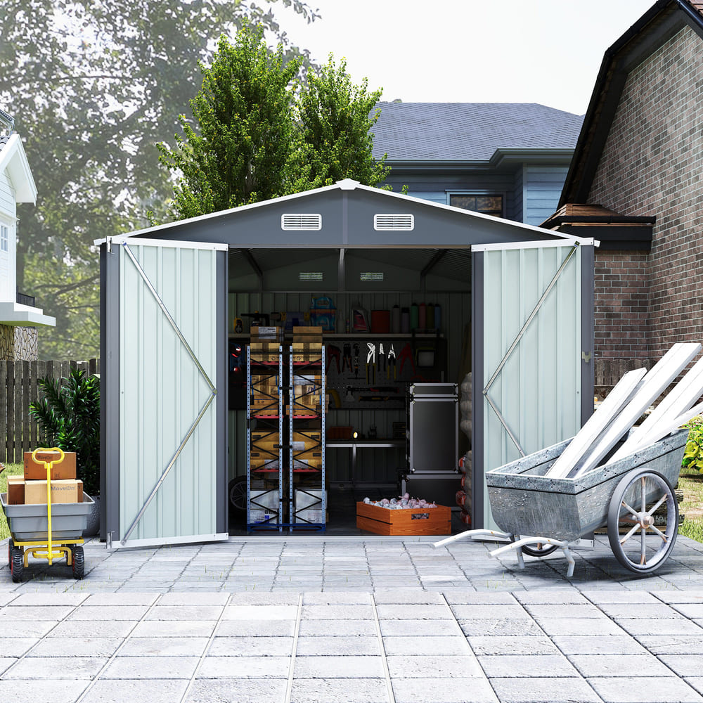 JAXPETY 3x3 Ft Metal Storage Shed – Lockable Outdoor Box For Garden Patio