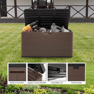 120 Gal. Outdoor Resin Storage Box, Waterproof Lockable Deck Box for Patio Cushions, Garden Tools & Pool Accessories