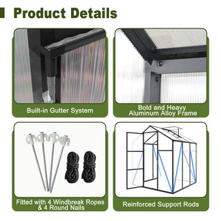 Walk-In Outdoor Polycarbonate Greenhouse with Aluminum Frame – Adjustable Vents, Lockable Door & UV Protection for Backyard