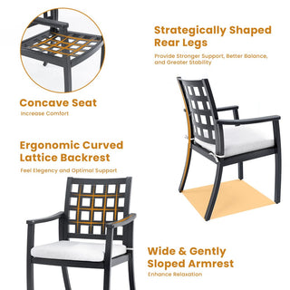 Modern Classic 2-Piece Cast Aluminum Outdoor Patio Chairs with Sunbrella Cushions – Textured Charcoal Black Finish