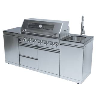 43" Outdoor Kitchen Island with 6-Burner 85,000 BTU Grill, Sink, Rotisserie & Granite Countertops