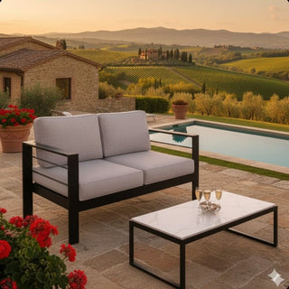 50 Inch All-Weather Aluminum Outdoor Two-Seater Sofa With Thick Cushions And Frame