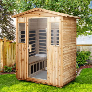 4-Person Outdoor Far Infrared Sauna Room with Old Fir Wood Frame – Home Spa Dry Sauna Cabin