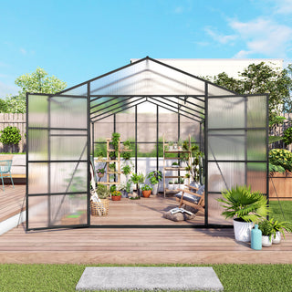 New-Design Walk-In Polycarbonate Greenhouse with Heavy-Duty Aluminum Frame – All-Season Garden & Backyard Greenhouse