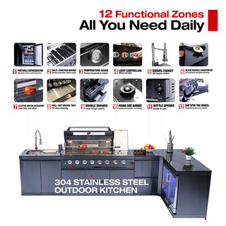 62-Inch 6-Burner Outdoor Kitchen Island Grill 96000 BTU | Stainless Steel BBQ Grill with Wine Cooler, Rotisserie, Granite Countertop & Storage Cabinets