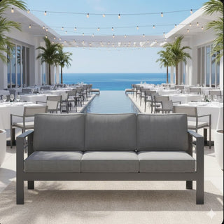 73" All-Weather Aluminum Patio Sofa, 3 Seat Outdoor Couch with Thick Cushions &  Frame