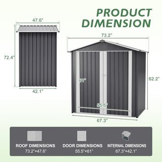 6x4 FT Metal Outdoor Storage Shed – Waterproof Steel Garden Tool Shed with Lockable Door