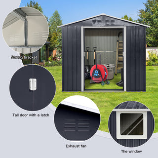 7x4.3 FT Metal Garden Shed with Window, Outdoor Storage Shed in Coal Grey, Heavy-Duty Weatherproof Steel Tool House for Backyard, Patio & Lawn