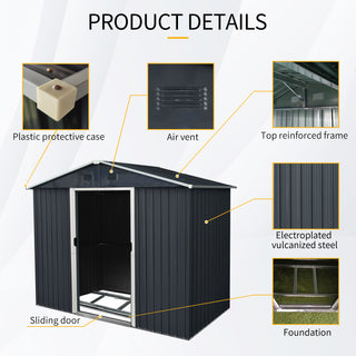 8X4 FT Outdoor Metal Storage Shed with Sliding Door and Foundation, Weatherproof Garden Tool Organizer for Backyard & Patio