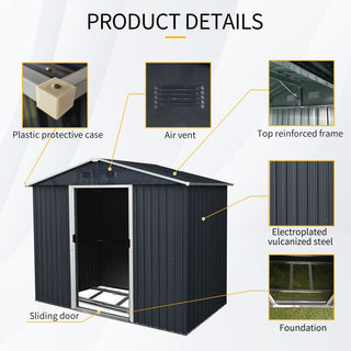 8X4 FT Outdoor Metal Storage Shed with Sliding Door and Foundation, Weatherproof Garden Tool Organizer for Backyard & Patio