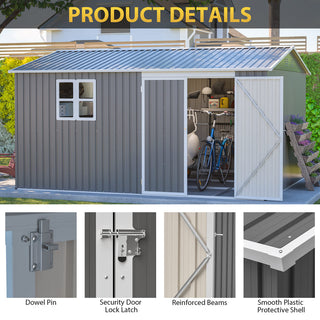 12 x 10 FT Outdoor Metal Storage Shed, Heavy-Duty Waterproof Steel Garden Tool Shed with Lockable Doors for Backyard, Patio & Lawn Storage