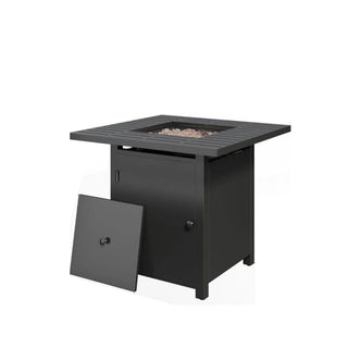 30”Width Outdoor 2-in1 Black Rattan Look Fireplace Table, 50000 BTU CSA Certified Propane Square Gas Fire Pit Table with Stainless Burner, Lid, Lava Rocks and Waterproof Cover