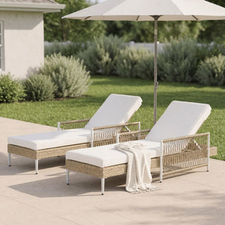 Outdoor PE Rattan Chaise Lounge, All-Weather Wicker Patio Lounge Chair with 6-Position Adjustable Backrest, Modern Sun Lounger for Poolside