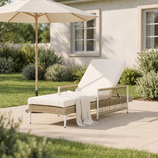 Outdoor PE Rattan Chaise Lounge, All-Weather Wicker Patio Lounge Chair with 6-Position Adjustable Backrest, Modern Sun Lounger for Poolside