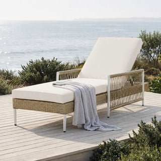 Outdoor PE Rattan Chaise Lounge, All-Weather Wicker Patio Lounge Chair with 6-Position Adjustable Backrest, Modern Sun Lounger for Poolside
