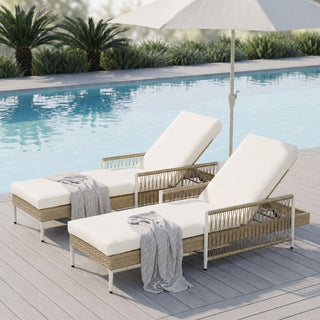 Outdoor PE Rattan Chaise Lounge, All-Weather Wicker Patio Lounge Chair with 6-Position Adjustable Backrest, Modern Sun Lounger for Poolside