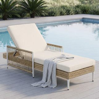 Outdoor PE Rattan Chaise Lounge, All-Weather Wicker Patio Lounge Chair with 6-Position Adjustable Backrest, Modern Sun Lounger for Poolside