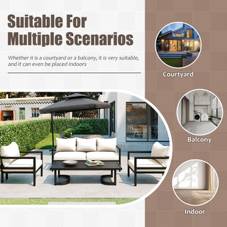 Outdoor Steel Conversation Sofa Set with Coffee Table – Waterproof Patio Furniture with UV-Resistant Cushions