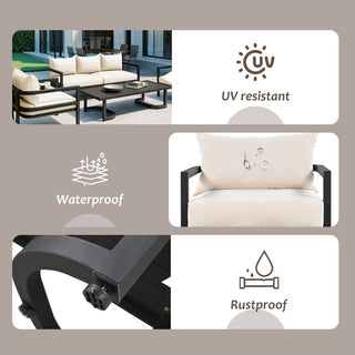 Outdoor Steel Conversation Sofa Set with Coffee Table – Waterproof Patio Furniture with UV-Resistant Cushions