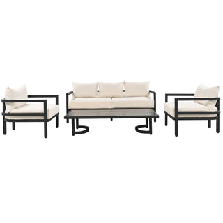 Outdoor Steel Conversation Sofa Set with Coffee Table – Waterproof Patio Furniture with UV-Resistant Cushions