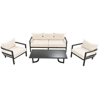 Outdoor Steel Conversation Sofa Set with Coffee Table – Waterproof Patio Furniture with UV-Resistant Cushions