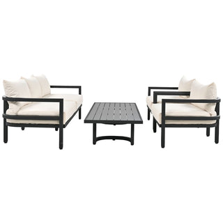 Outdoor Steel Conversation Sofa Set with Coffee Table – Waterproof Patio Furniture with UV-Resistant Cushions