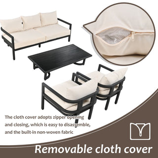 Outdoor Steel Conversation Sofa Set with Coffee Table – Waterproof Patio Furniture with UV-Resistant Cushions