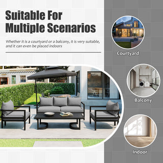 Outdoor Steel Conversation Sofa Set with Coffee Table – Waterproof Patio Furniture with UV-Resistant Cushions