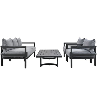 Outdoor Steel Conversation Sofa Set with Coffee Table – Waterproof Patio Furniture with UV-Resistant Cushions