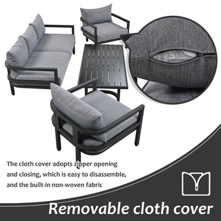 Outdoor Steel Conversation Sofa Set with Coffee Table – Waterproof Patio Furniture with UV-Resistant Cushions