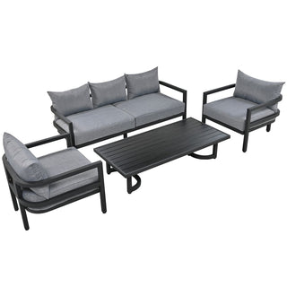 Outdoor Steel Conversation Sofa Set with Coffee Table – Waterproof Patio Furniture with UV-Resistant Cushions