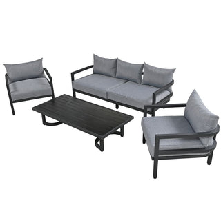 Outdoor Steel Conversation Sofa Set with Coffee Table – Waterproof Patio Furniture with UV-Resistant Cushions