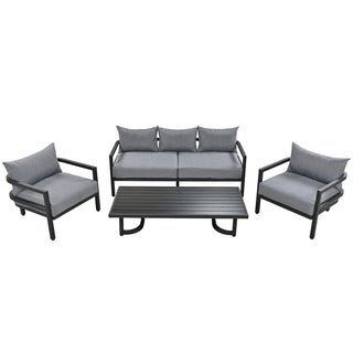 Outdoor Steel Conversation Sofa Set with Coffee Table – Waterproof Patio Furniture with UV-Resistant Cushions