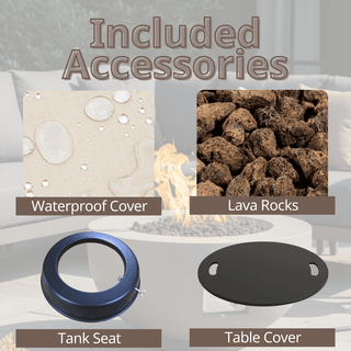 Outdoor Round Propane Fire Pit Table 28-inch,40,000 BTU Fire Pit Bowl,Light Concrete Propane Fire Pit with Free Lava Rocks,Rain Cover and Burner Lid,for Outside Patio,Garden,Deck,Light Gray