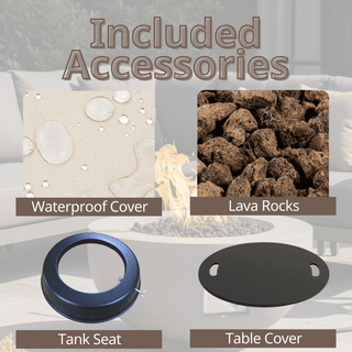 Outdoor Round Propane Fire Pit Table 28-inch,40,000 BTU Fire Pit Bowl,Light Concrete Propane Fire Pit with Free Lava Rocks,Rain Cover and Burner Lid,for Outside Patio,Garden,Deck,Light Gray