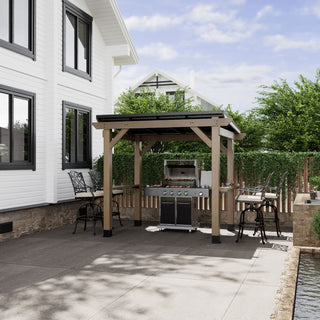 AeroEave Outdoor Cedar Wooden Hardtop Gazebo with Pitched Galvanized Steel Roof