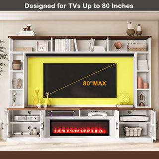 95.5" Wall Unit Entertainment Center with Bookshelves | Modern TV Stand with Electric Fireplace, Adjustable Shelves for TVs up to 80"